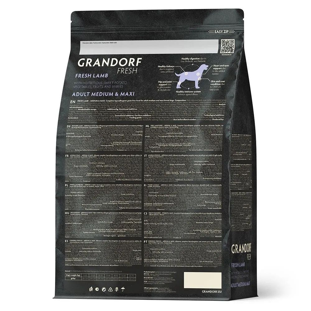 Сухой беззерновой корм Grandorf Fresh Dog Adult Med&Maxi Lamb&Sweet Potato, для взрослых собак средних и крупных пород, с ягненком и бататом, 3 кг