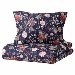 Комплект постельного белья IKEA NASSELKLOCKA (НЭССЕЛЬКЛОККА), Односпальный, Темно-синий с рисунком, 150x200, 50x80 см