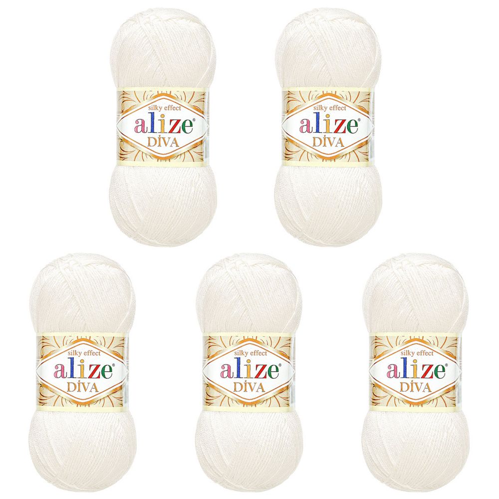 Пряжа Alize (Ализе) Diva / уп.5 мот. по 100 г, 350м, 1055 сахарно-белый A