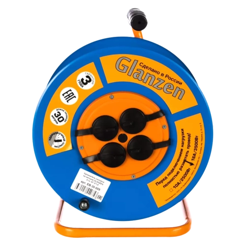 Удлинитель силовой на катушке GLANZEN 4 гн. КГ 3х1,5 арт. EB-30-009