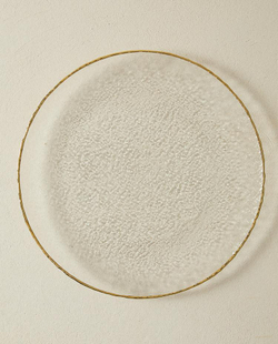 ZARA HOME СЕРВИРОВОЧНАЯ ТАРЕЛКА ИЗ РЕЛЬЕФНОГО СТЕКЛА С ЗОЛОТИСТОЙ КРОМКОЙ, ПРОЗРАЧНЫЙ