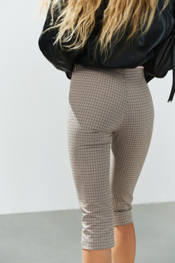 ZARA БРЮКИ КАПРИ В КЛЕТКУ, СЕРЫЙ