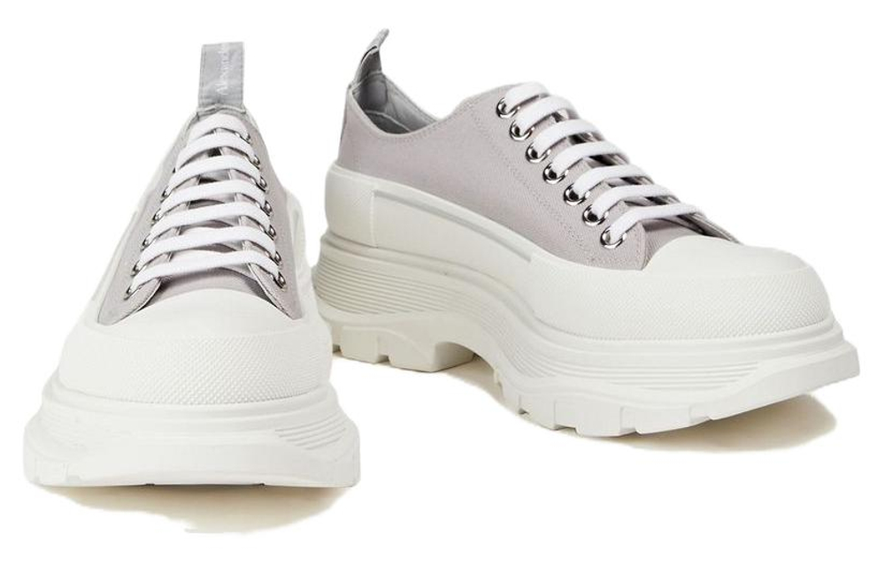 Alexander McQueen Tread Slick Canvas Lace Up Shoes "Grey White" Women"s