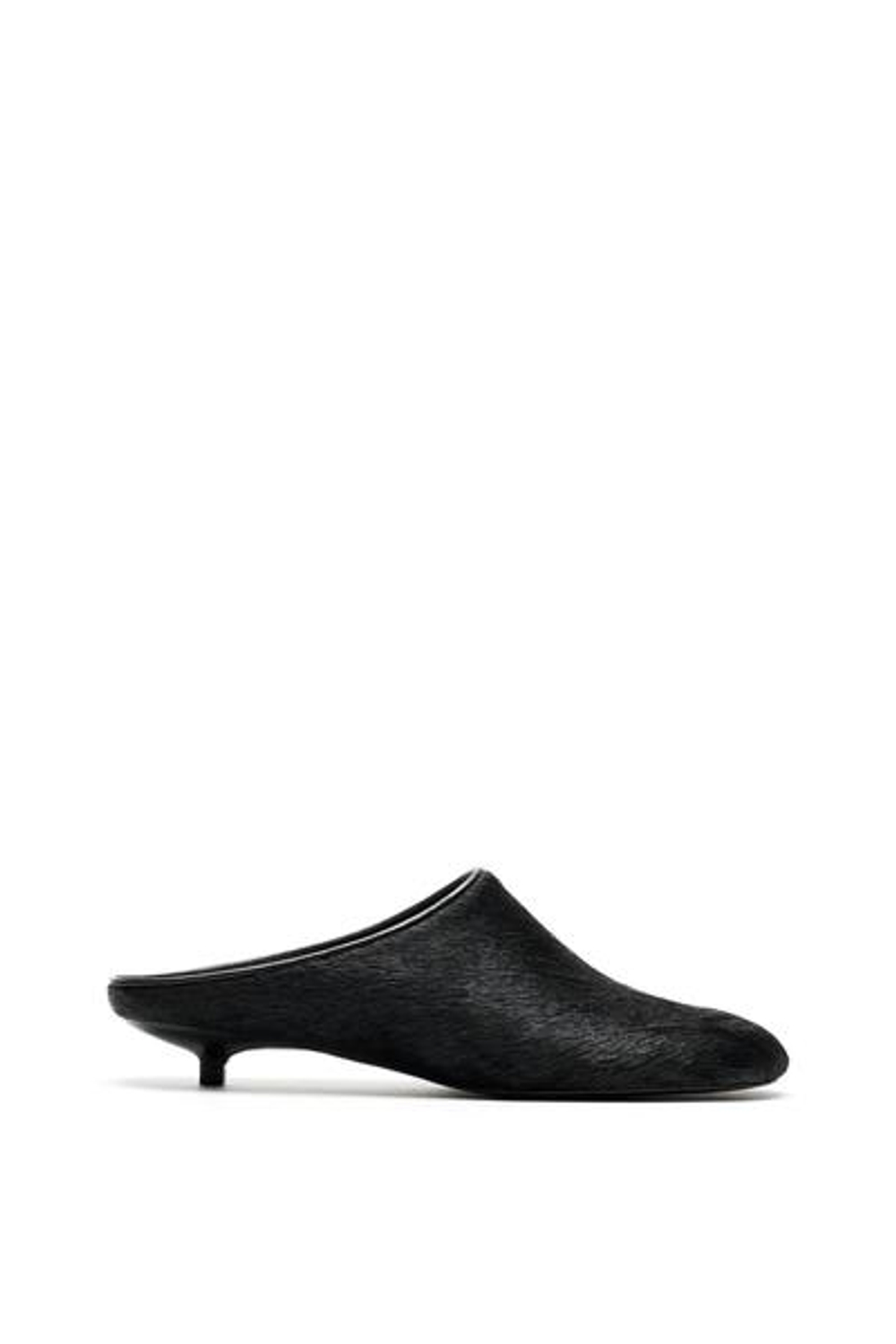 Massimo Dutti Туфли на низком каблуке с открытой пяткой и меховой отделкой - Limited Edition, черный