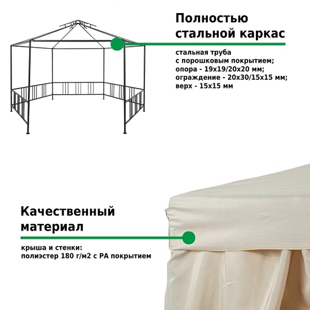 Шатер садовый Green Glade Gexagon Beige (сторона 200 см, площадь 10.5 м²)