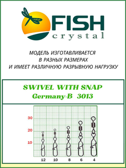 Вертлюжок рыболовный SWIVEL WITH SNAP с застежкой Germany-B 3013 №6