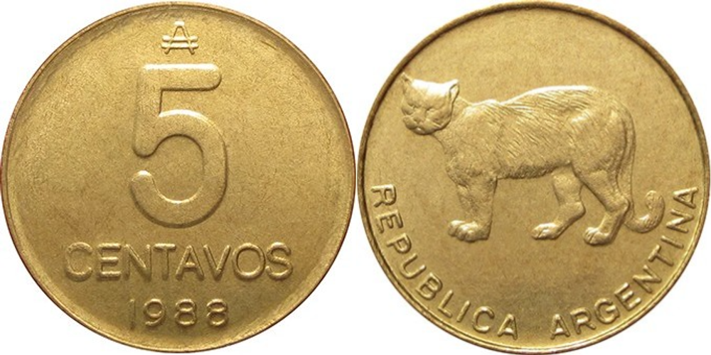 Аргентина 5 сентаво, 1985 - 1988 Пума (кугуар) aUNC