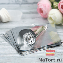 Фольга оберточная для конфет Серебряная 10*10 см, 100 шт.