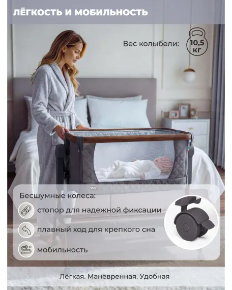 Колыбель приставная Sweet Baby Amici темно серая/дуб