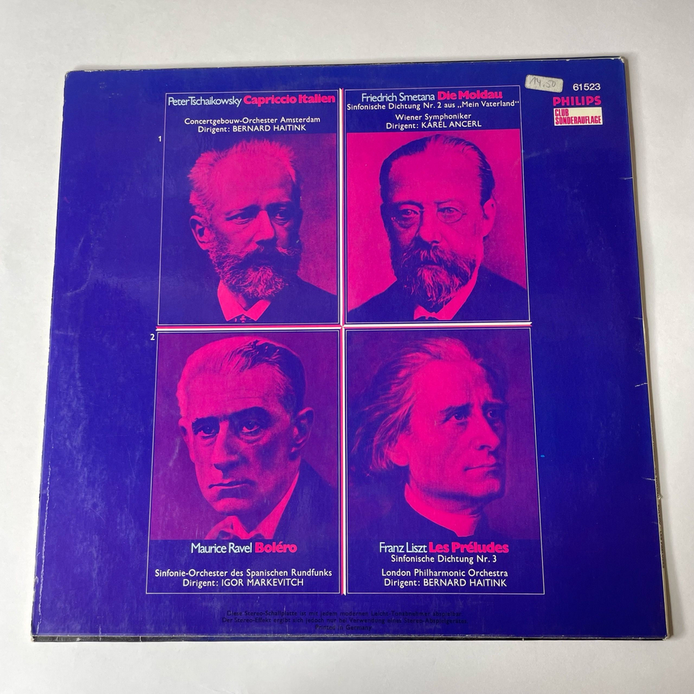 Винтажная виниловая пластинка LP Сборник Классической Музыки П. И. Чайковский, Ф. Сметана, Maurice Ravel, Ф. Лист (Германия 1976)