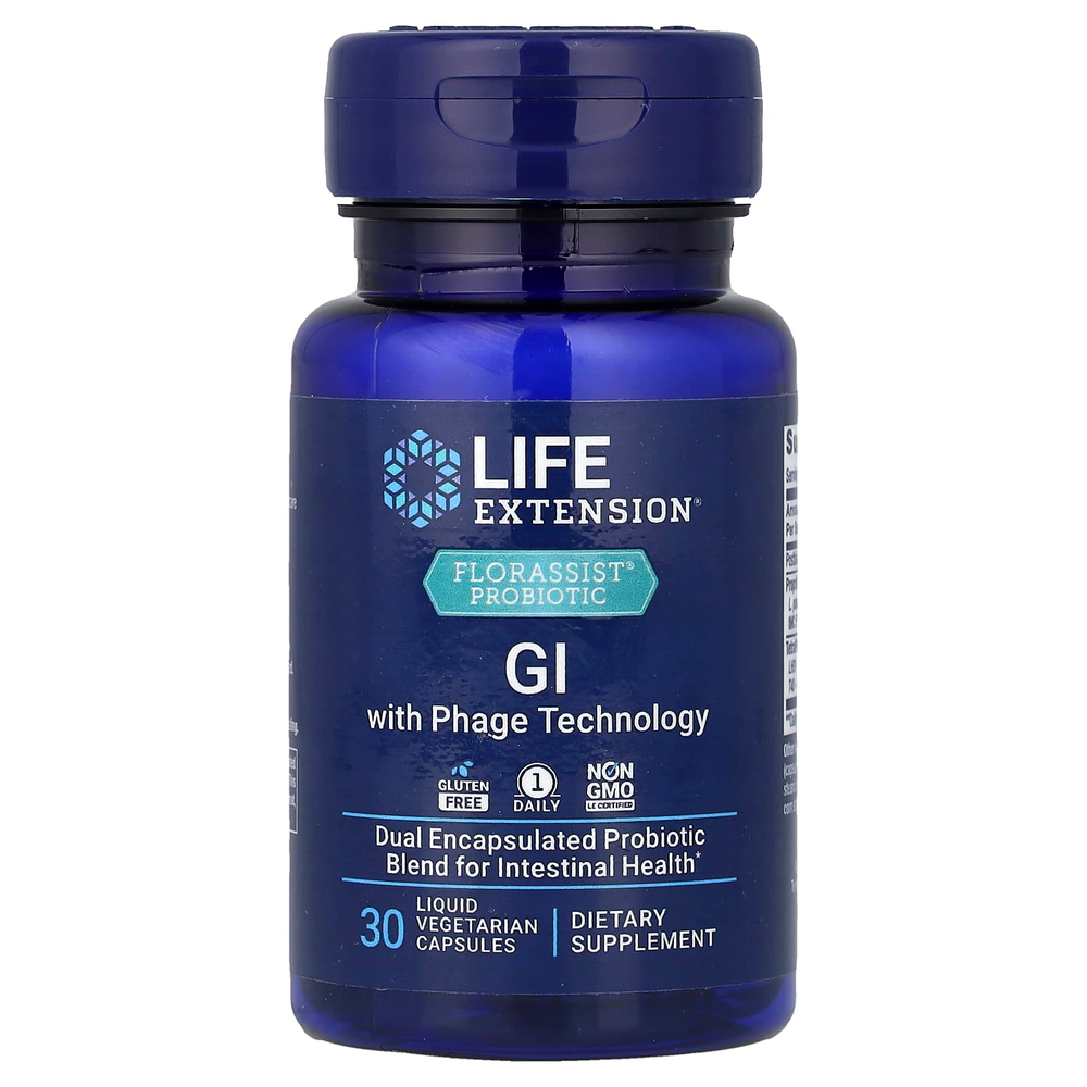 Life Extension, Florassist®, пробиотик для пищеварения, с фаговой технологией, 30 вегетарианских капсул
