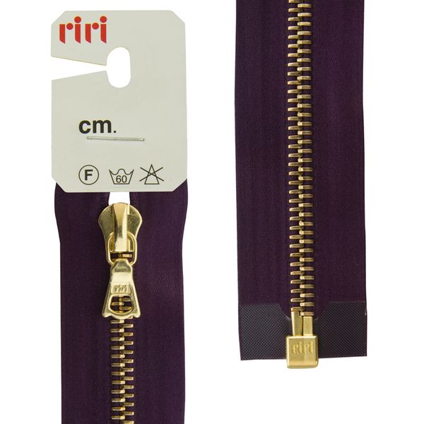 Молния металл RIRI Т6 (6 мм) 1 зам., разъем., 60 см, Gold, атласная тесьма, цв.2510, фиолетовый темн., 1 шт