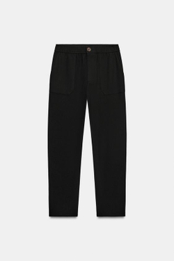 ZARA БРЮКИ С ЭЛАСТИЧНЫМ ПОЯСОМ, ЧЕРНЫЙ
