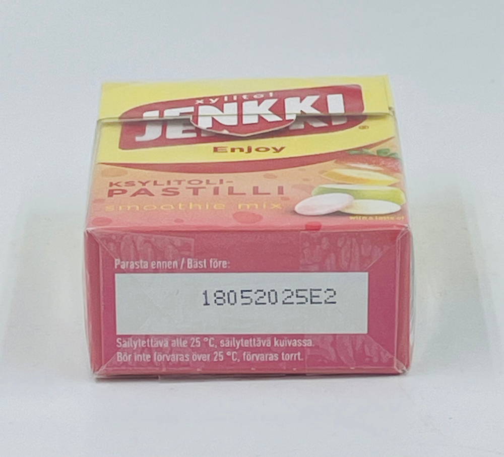Пастилки с ксилитом Jenkki Enjoy Smoothie mix со вкусом клубники, груши и банана, 80 г (из Финляндии)