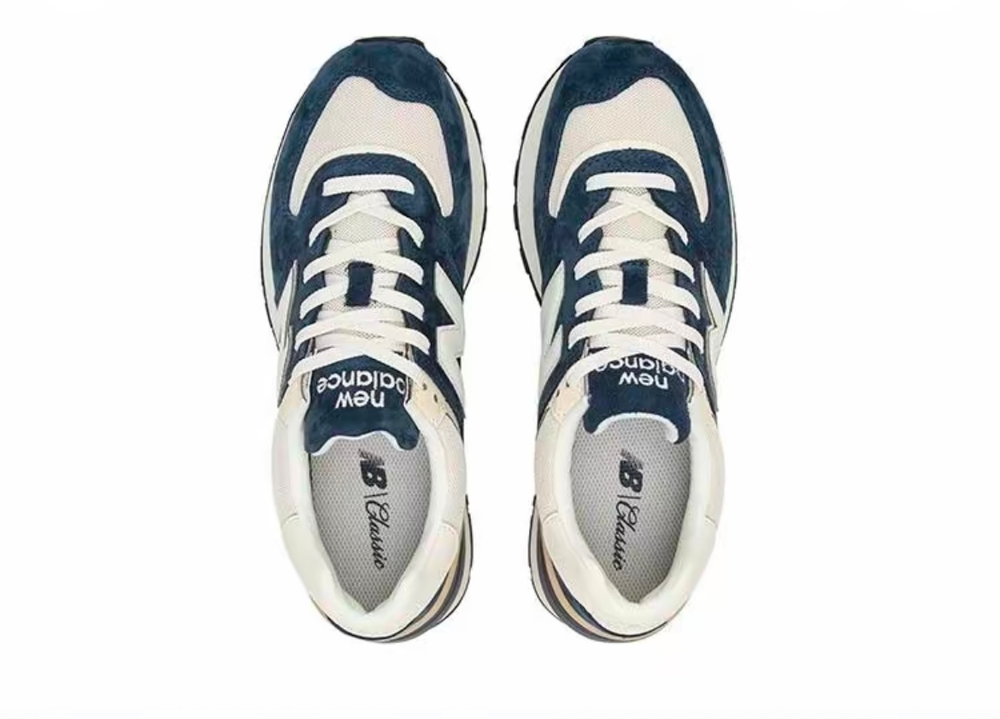alt="Замшевый верх и сетка на New Balance 574 Legacy Natural Indigo Angora"