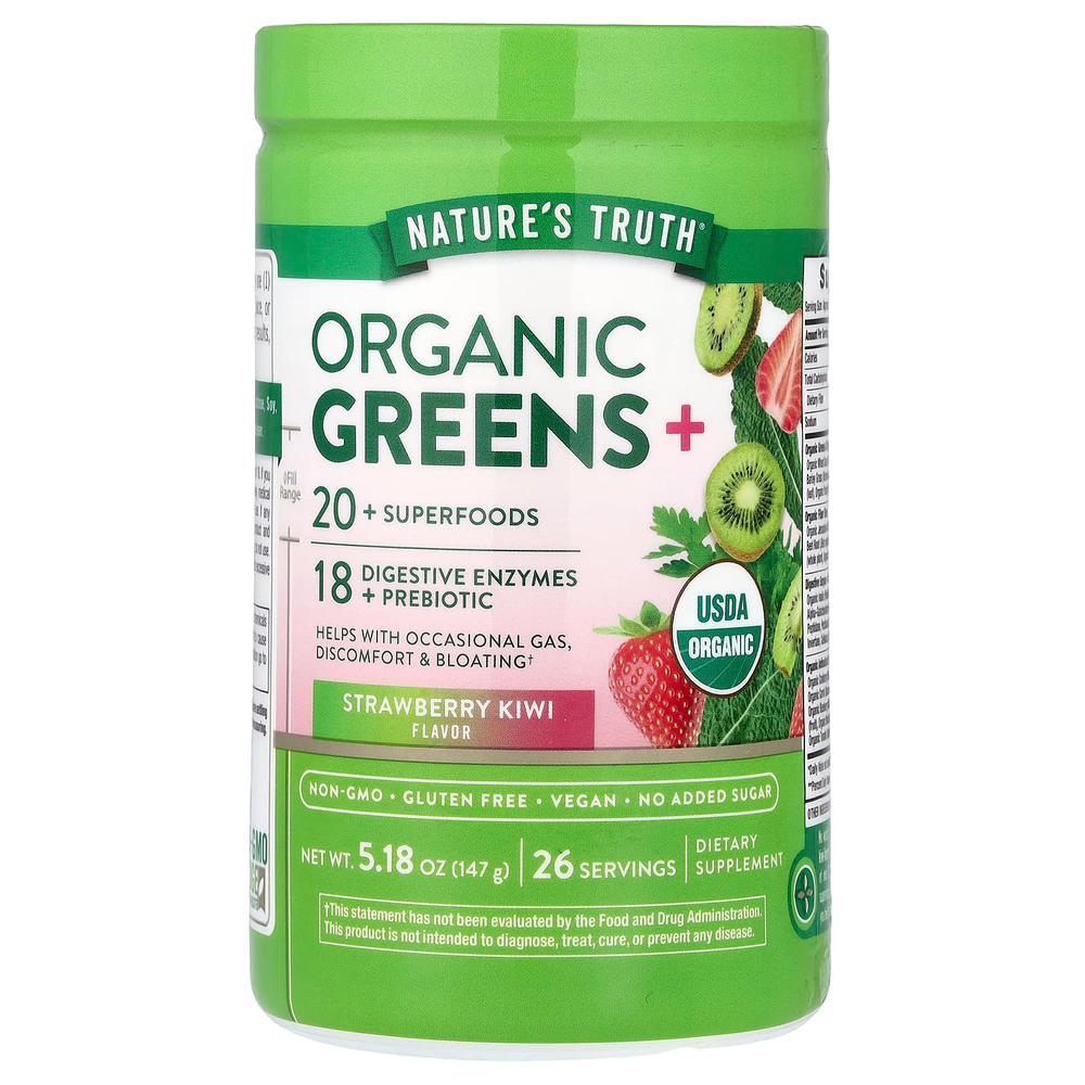 Nature's Truth, Organic Greens+, органическая зелень, с клубникой и киви, 147 г (5,18 унции)