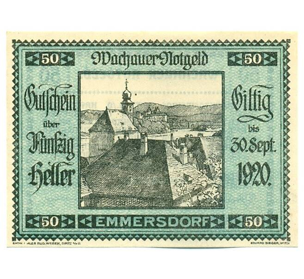 Австрия 50 геллеров 1920 Эммерсдорф-ан-дер-Донау aUNC