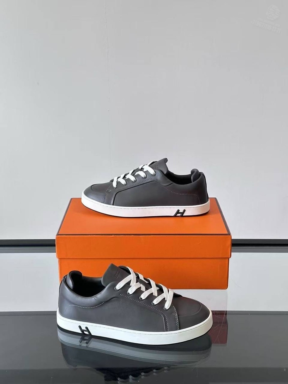 Кеды Hermes Quicker Sneaker Серые кожаные