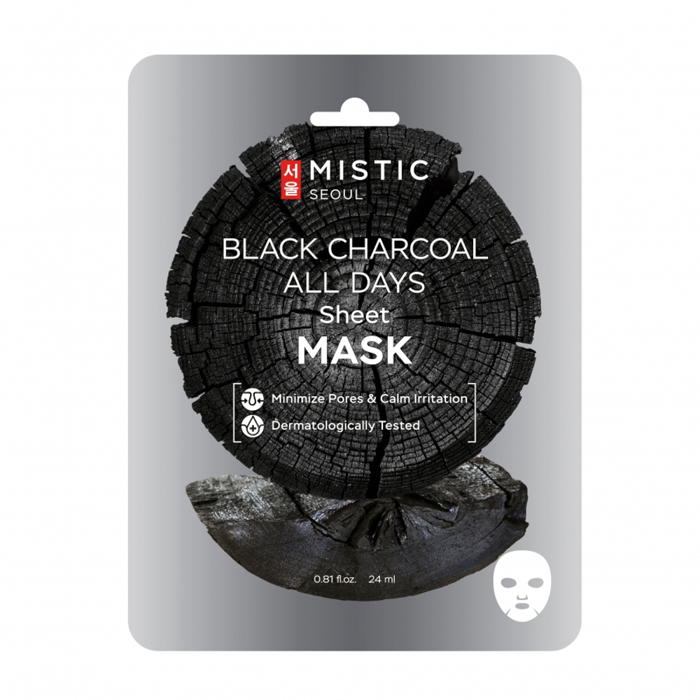 MISTIC Black Charcoal 7 Days Sheet Mask Тканевая маска для лица с древесным углём 24мл