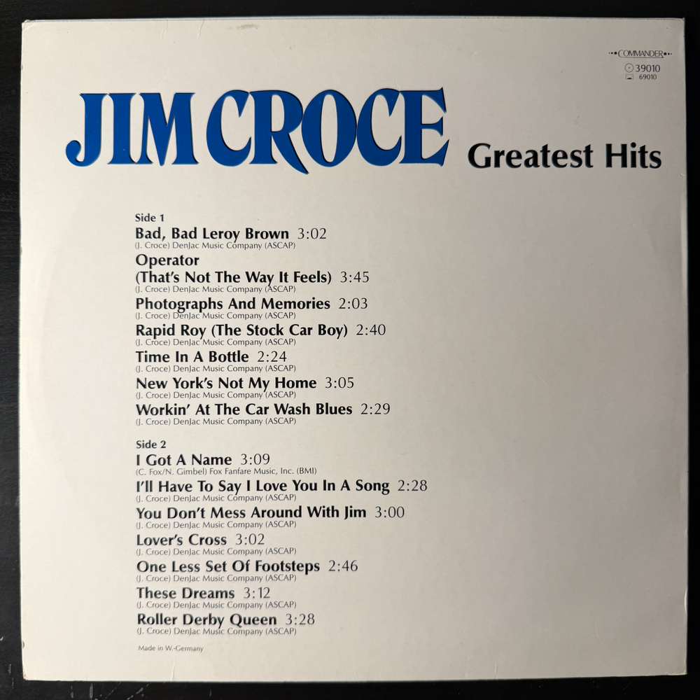 Jim Croce – Greatest Hits (Англия 1988г.) Т