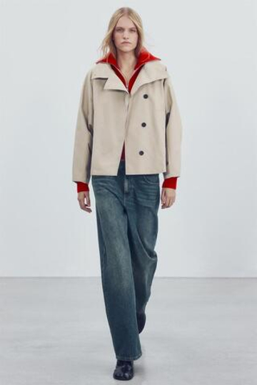 ZARA КОРОТКАЯ ПАРКА WATER REPELLENT — ZW COLLECTION, КАМЕННО-СЕРЫЙ