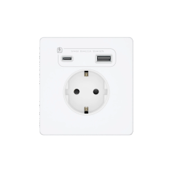 Systeme Infinity, Розетка С/У с ЗК и зар.устр.USB А+С 20Вт (250В, 16А, защ.шторки), Арктический лед