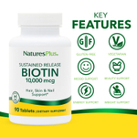 NaturesPlus, биотин длительного высвобождения, 10 000 мкг, 90 таблеток