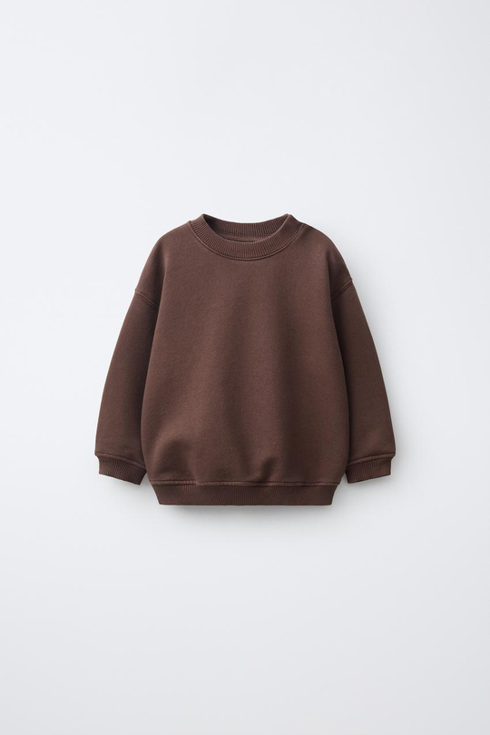 ZARA ОДНОТОННАЯ ТОЛСТОВКА ИЗ КРАШЕНОЙ ТКАНИ, КОРИЧНЕВЫЙ