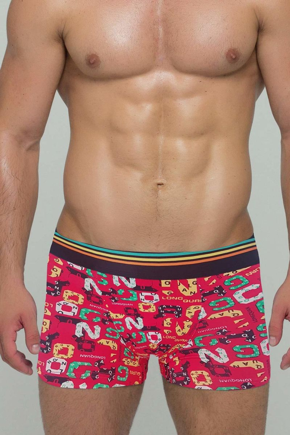 Красно-розовые мужские трусы-боксеры с рисунком в виде букв (Размер: L) (Цвет: разноцветный)