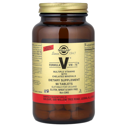 Solgar, Formula V, VM-75, комплексные витамины с хелатными минералами, 90 таблеток