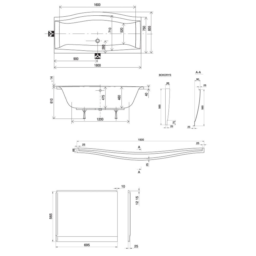 Ванна акриловая Ravak Magnolia 170x75 C501000000 cхема