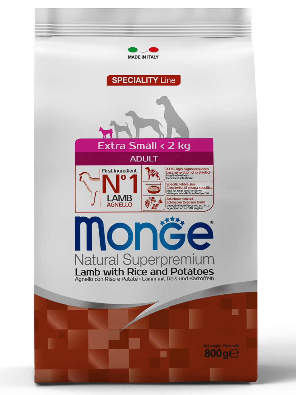 Cухой корм Monge Dog Speciality Line Extra Small корм для взрослых собак миниатюрных пород ягненок с рисом и картофелем 800 г