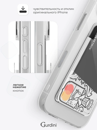 Чехол накладка iPhone 16 6.1" Gurdini силикон с отделением для карты прозрачный
