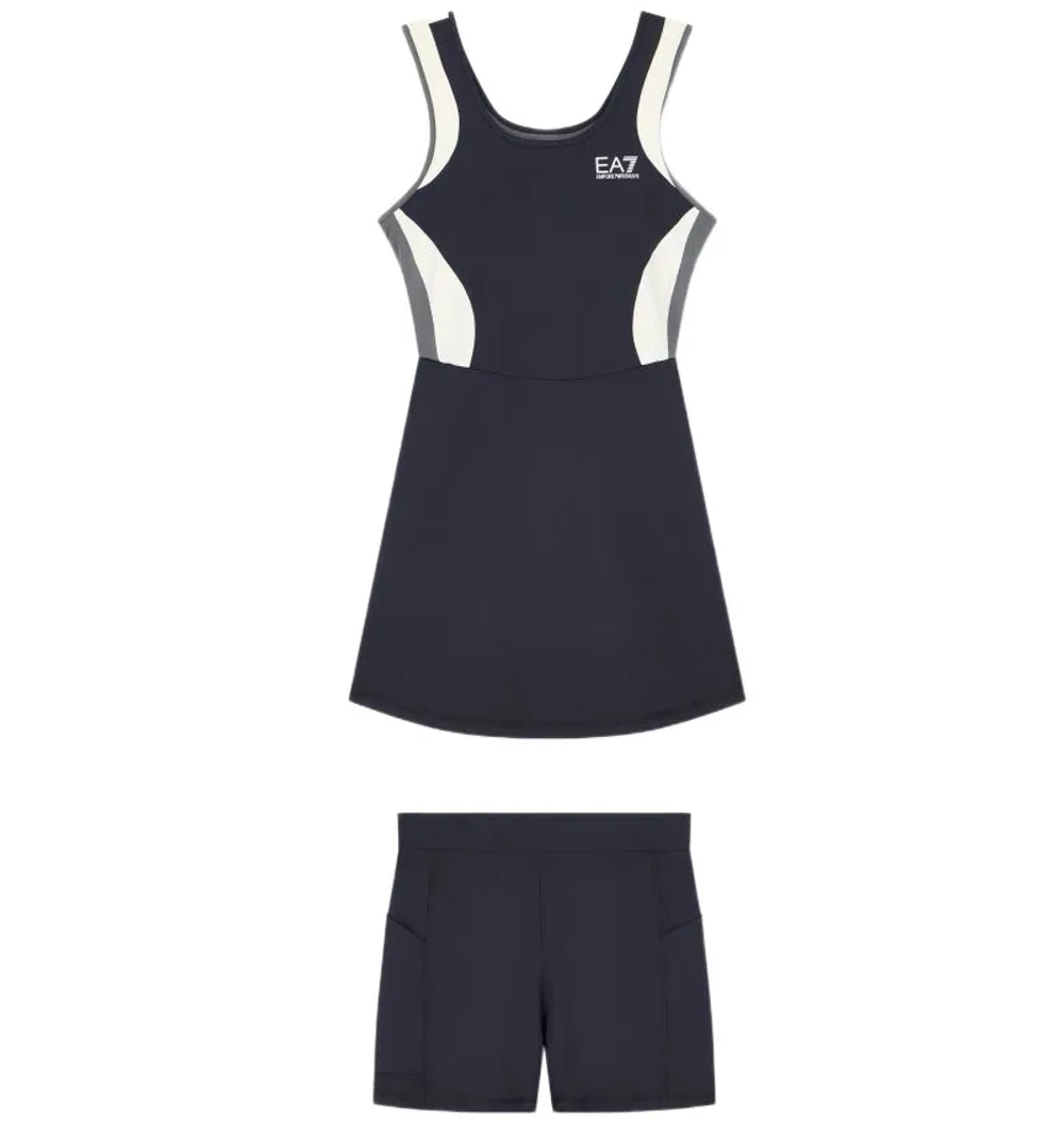 Теннисное платье EA7 Woman Jersey - black/butter/asphalt