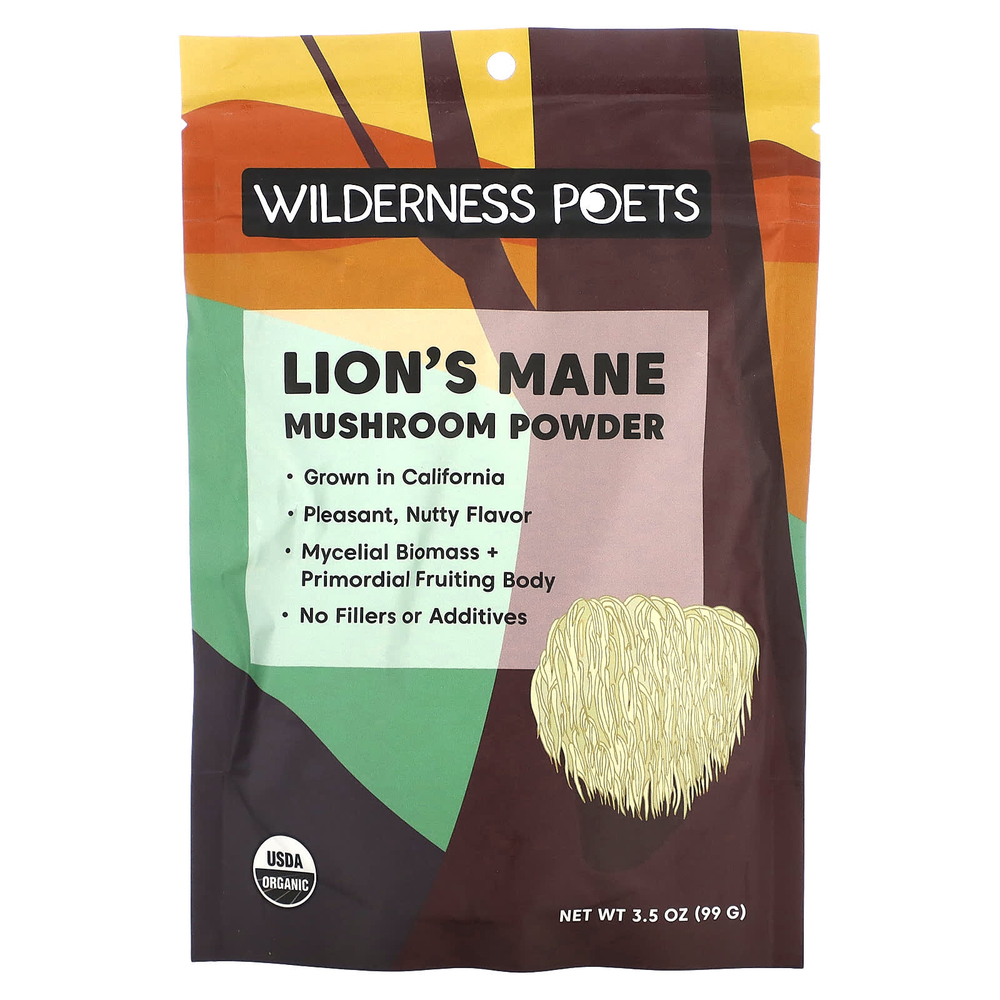 Wilderness Poets, порошок из органического ежовика гребенчатого, 99 г (3,5 унции)