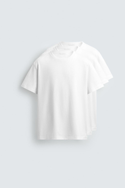ZARA НАБОР ИЗ 3-Х БАЗОВЫХ ФУТБОЛОК MEDIUM WEIGHT, БЕЛЫЙ