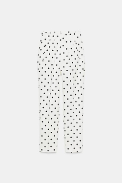 ZARA УКОРОЧЕННЫЕ БРЮКИ В ГОРОШЕК С ВЫСОКОЙ ПОСАДКОЙ, БЕЛЫЙ/ЧЕРНЫЙ