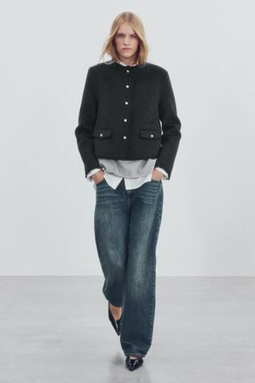 ZARA БЛЕЙЗЕР ИЗ СМЕСОВОЙ ШЕРСТИ — ZW COLLECTION, ТЕМНО-СЕРЫЙ
