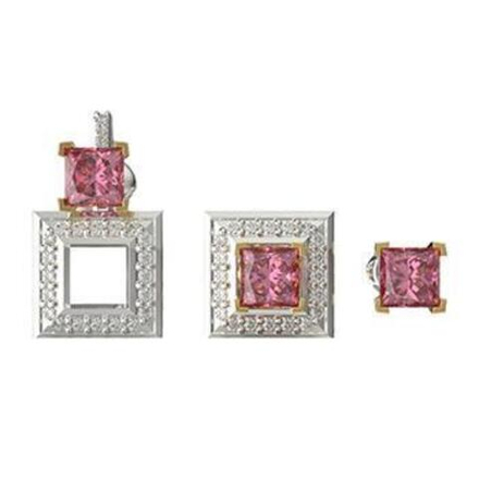 Серьги из серебра со вставками из розового и бесцветных фианитов