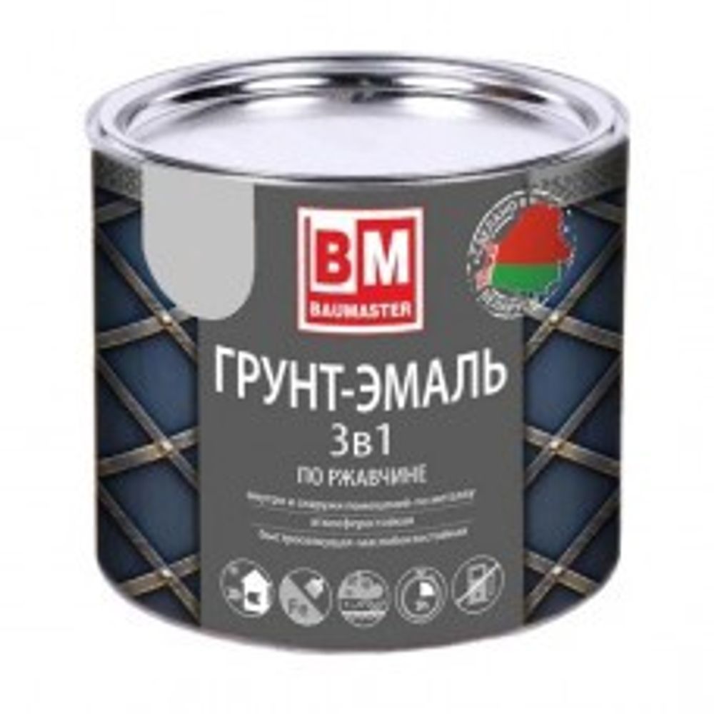 Грунт-эмаль по ржавчине 3 в 1 "BAUMASTER", серый графит RAL 7024, 1,6 кг