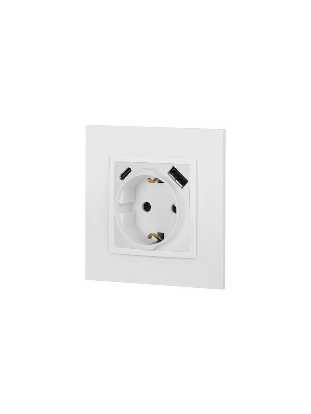 Розетка Elegance 14-4108-01М 16A 250В 2P+E защ. шторки с USB type-A+C 3А 5В матов. бел. Эра Б0067710