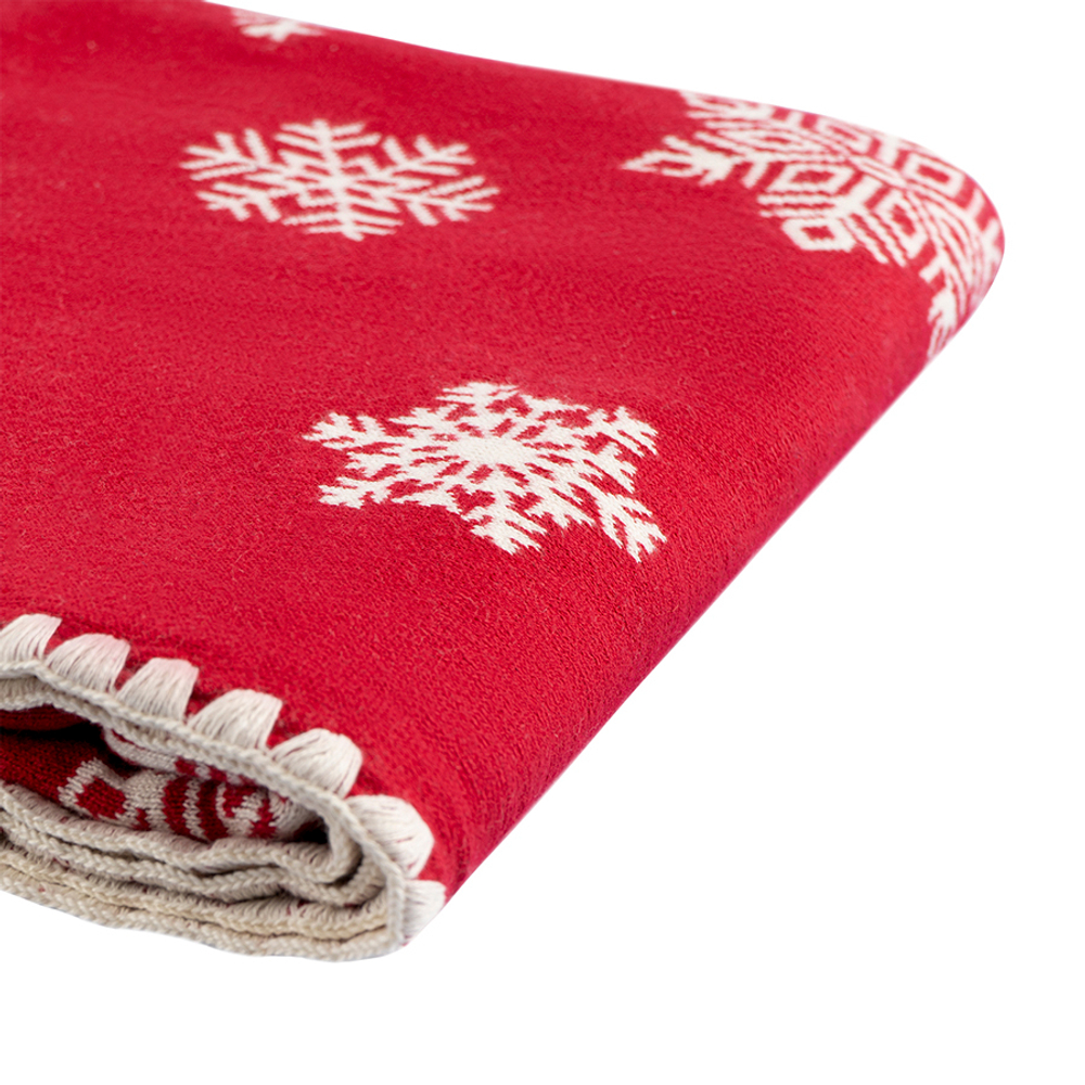 Плед из хлопка с новогодним рисунком Fluffy snowflakes из коллекции New Year Essential, 130х180 см