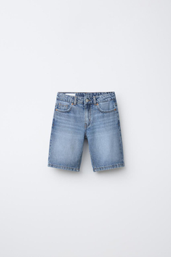 ZARA ПРЯМЫЕ ДЖИНСОВЫЕ ШОРТЫ, СИНИЙ
