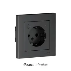 Розетка с заземлением и защитными шторками Systeme Electric AtlasDesign Smart Карбон ATN001045Z