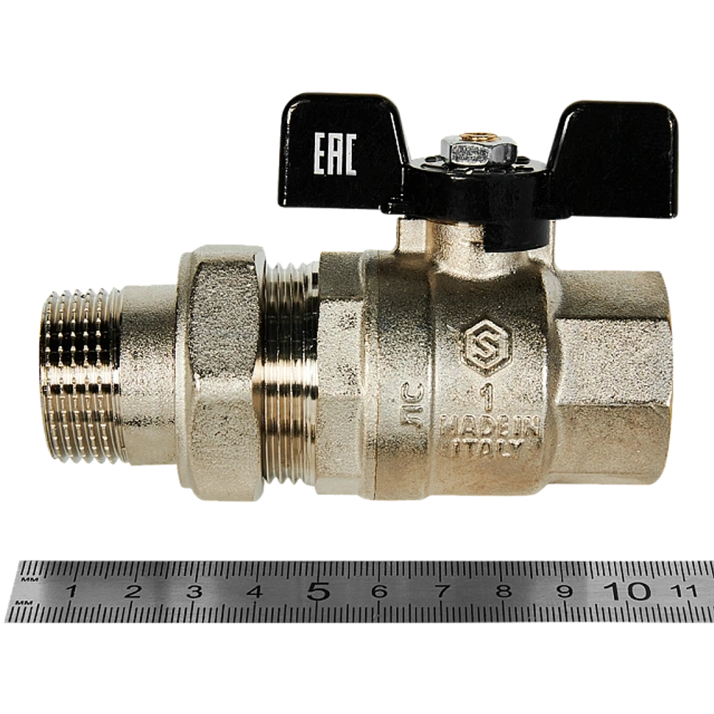 Кран шаровой полнопроходной STOUT - 1" (ВР/НР-американка PN40, Tmax 150°C, ручка-бабочка черная)