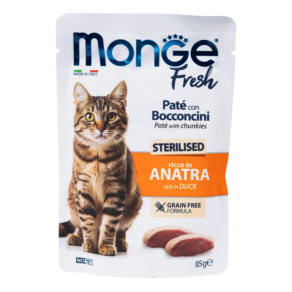 Влажный корм Monge Cat Fresh для стерилизованных кошек с уткой паучи 85 г