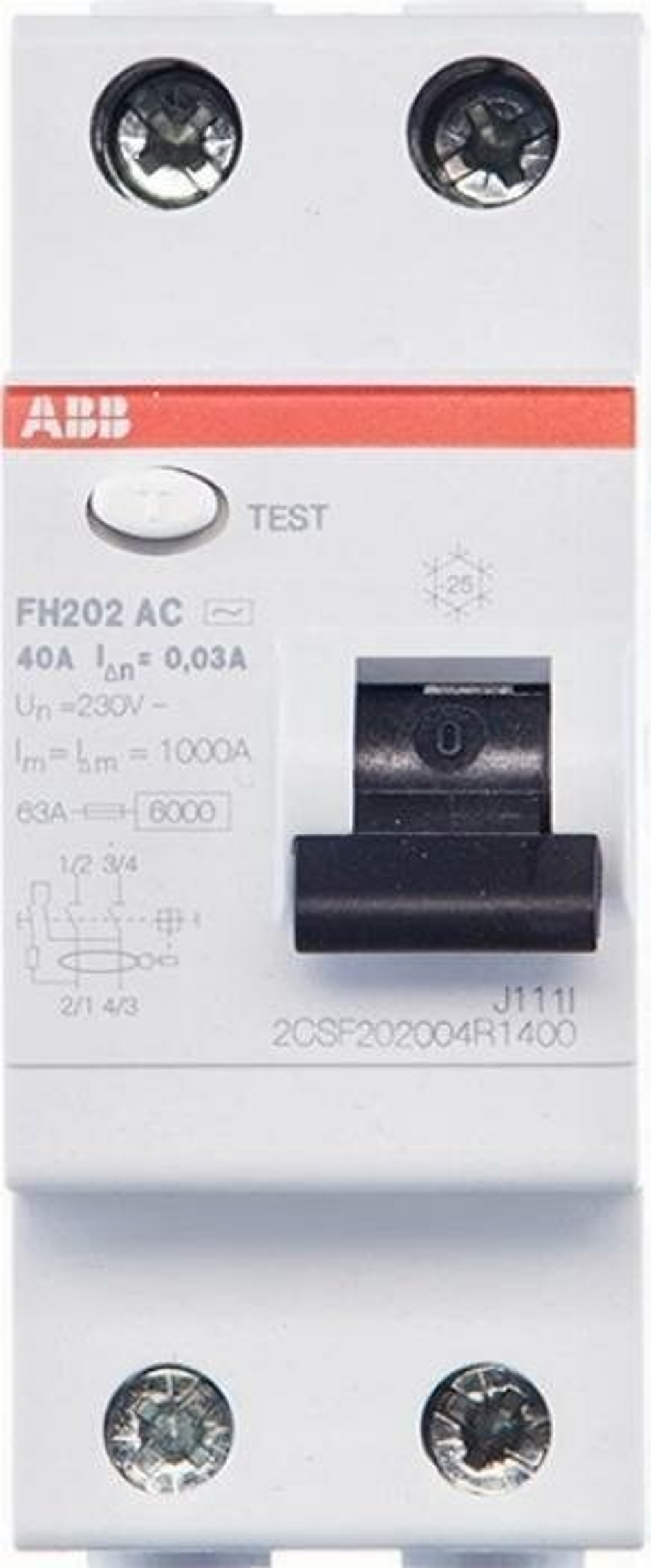 Выключатель дифференциальный УЗО ABB 2P FH202 AC-40/0,03A (1шт) (арт. 2CSF202004R1400)