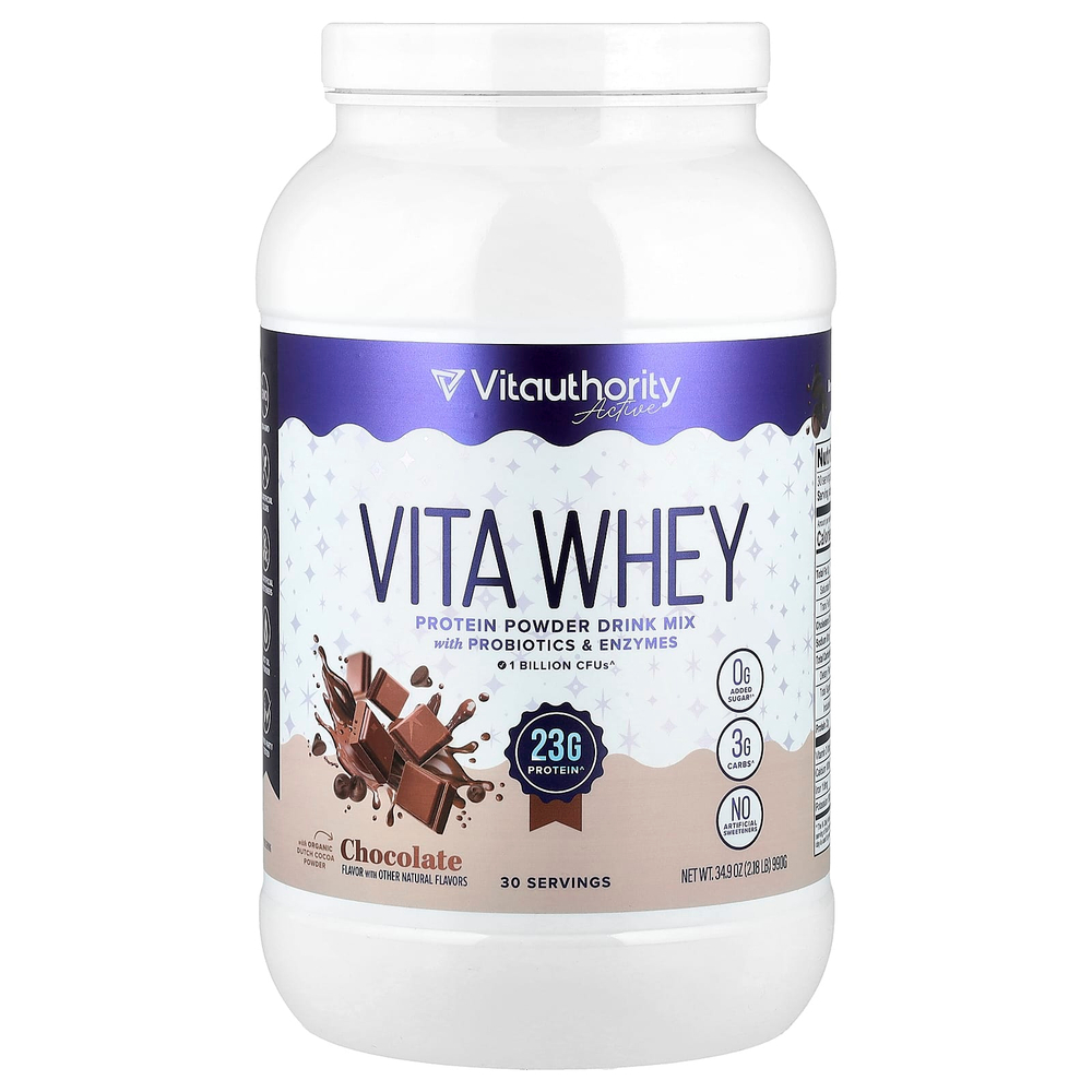 Vitauthority, Active, Vita Whey, протеиновая смесь для приготовления напитка, шоколад, 990 г (2,18 фунта)