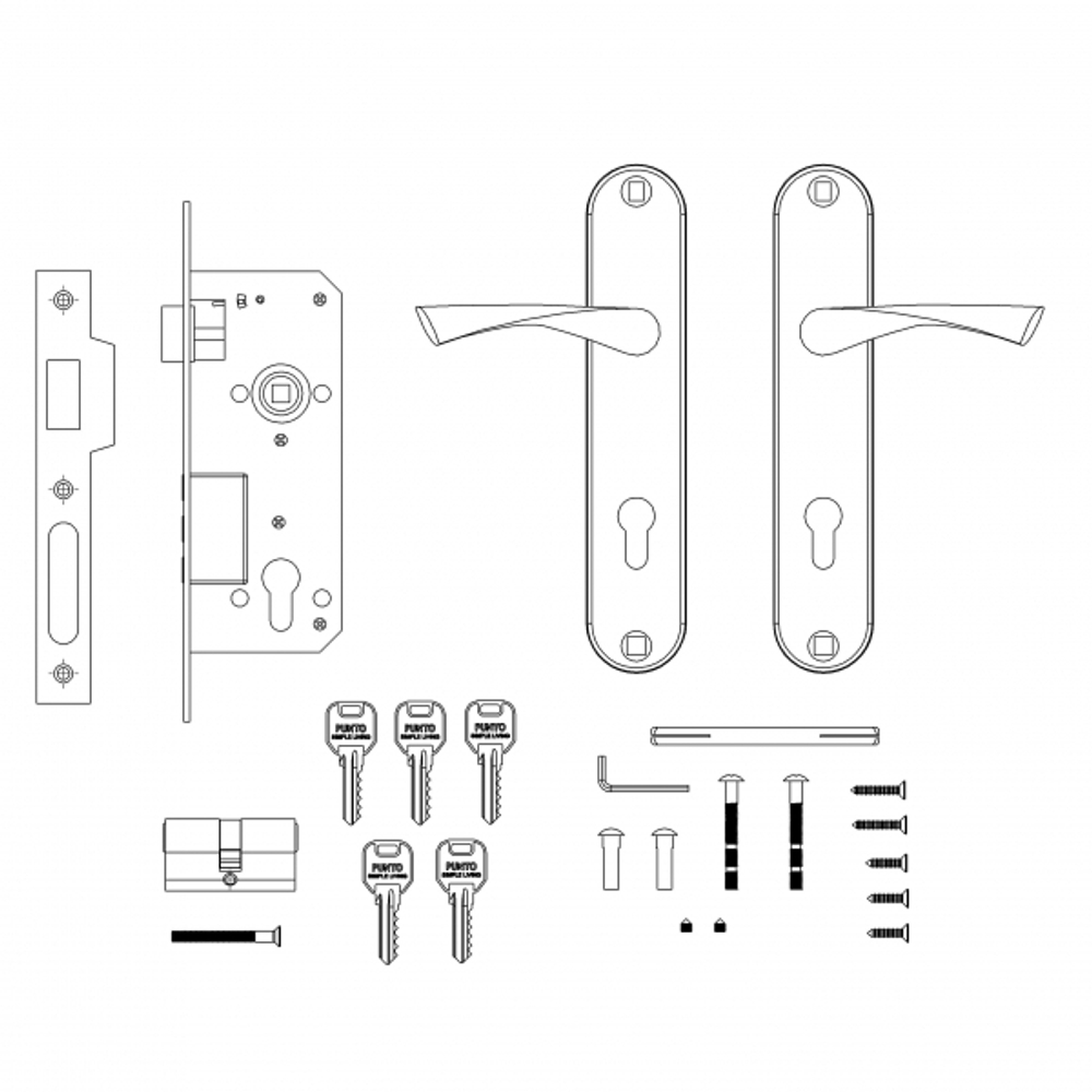 Замок цилиндровый в комплекте с ручкой LOCKSET90.CRONA.4585-3 (KIT P90 4585/3 CRONA) SN мат.никель