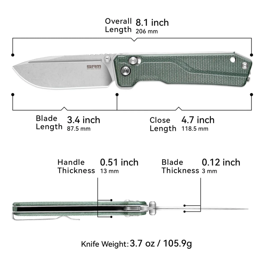 Нож складной SRM 7228B-MG Rubik Large Stonewash (14C28N, Green Micarta)